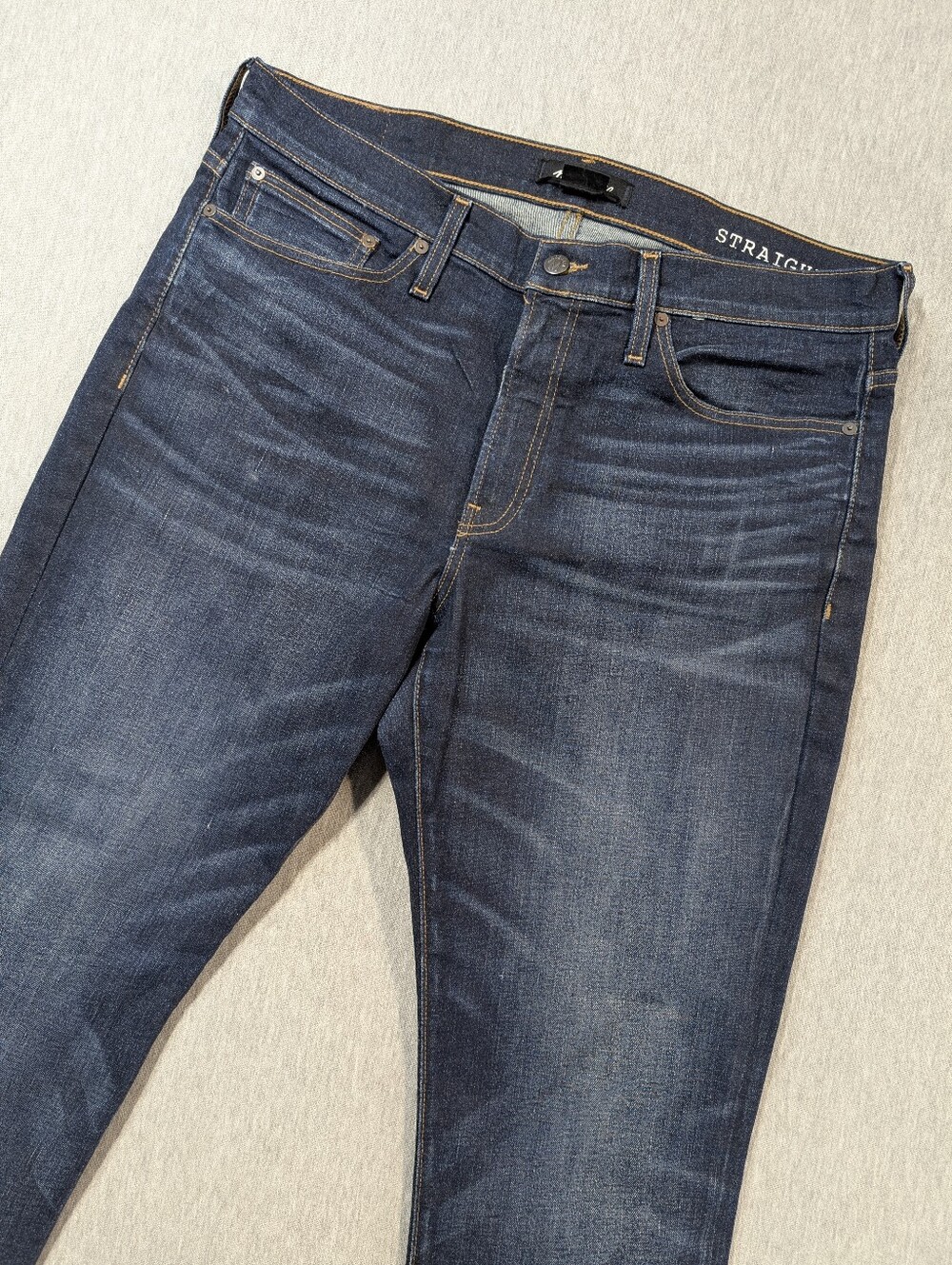 Madewell Straight Leg Jeans Men's 36 X 32 Faded Dark Wash Blue Whiskering